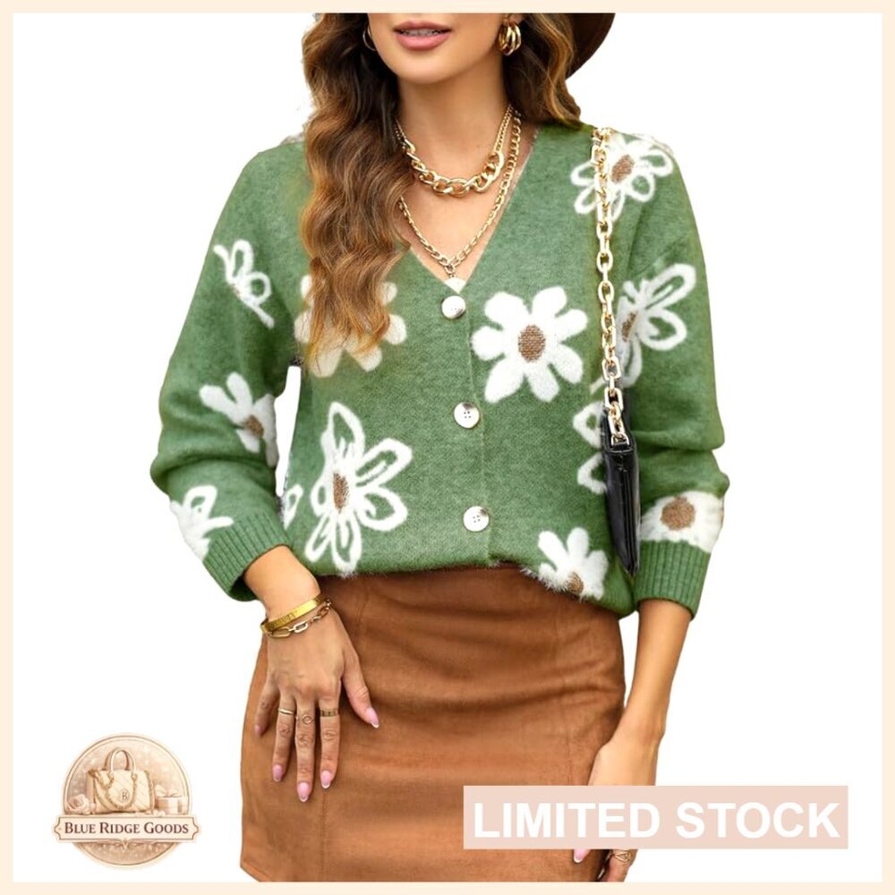 Open Front Long Sleeve V-Neck Cardigan Sweater with Floral Knit